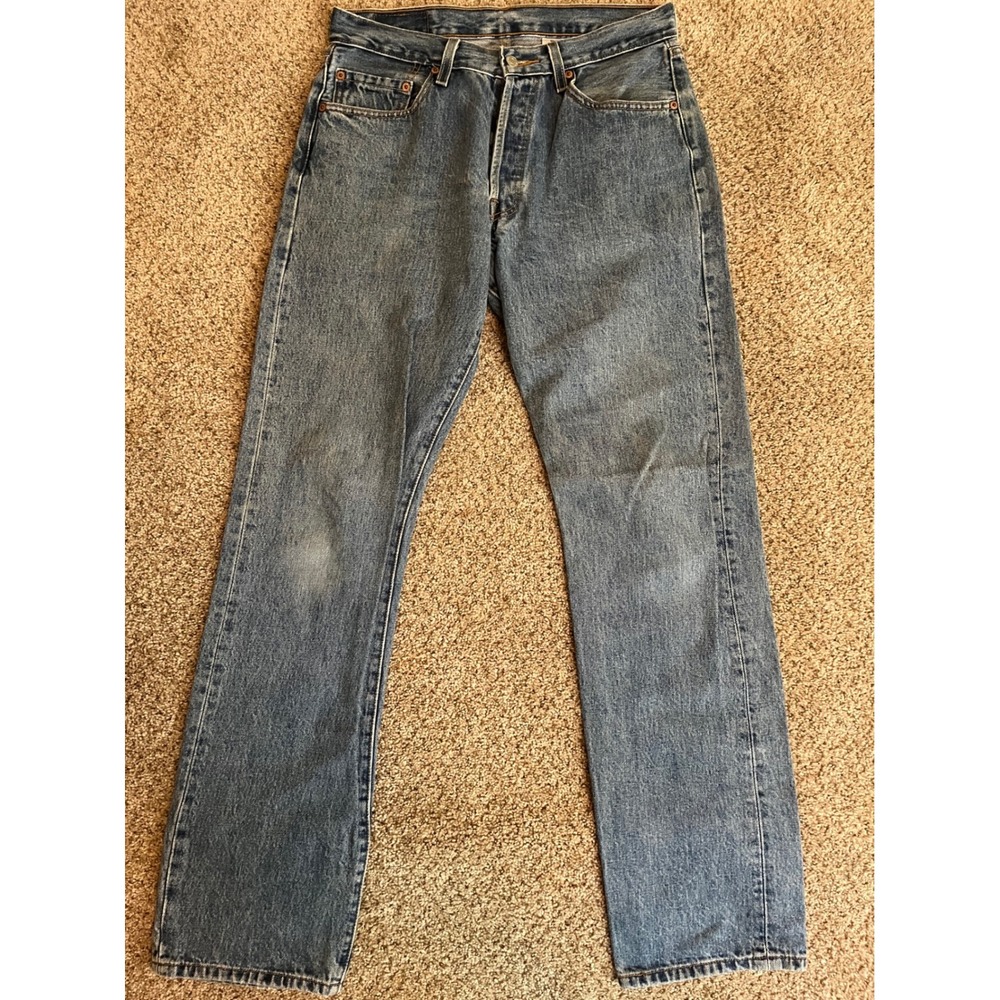 Vintage Y2K Levis Mens 501 Jeans 33x34 Blue Straight Leg Button Fly Denim Pants